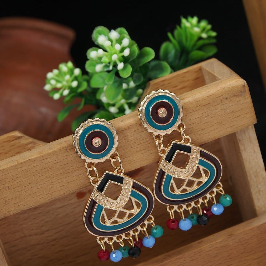 Antique Gold/Silver Plated Multi Coloured Tribal Dangle Earring