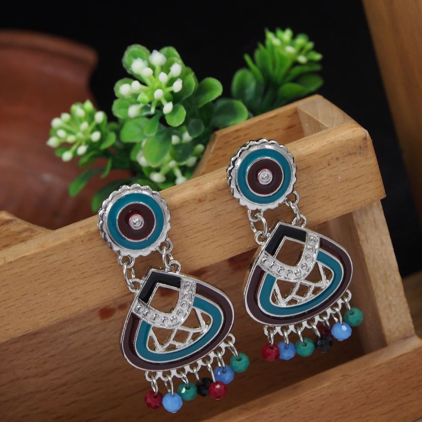 Antique Gold/Silver Plated Multi Coloured Tribal Dangle Earring