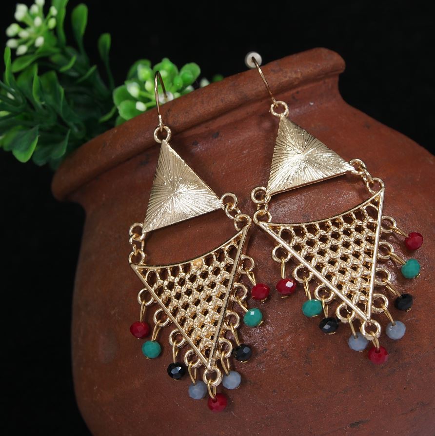 Antique Gold/Silver Plated Tribal Jali Dangle Earring
