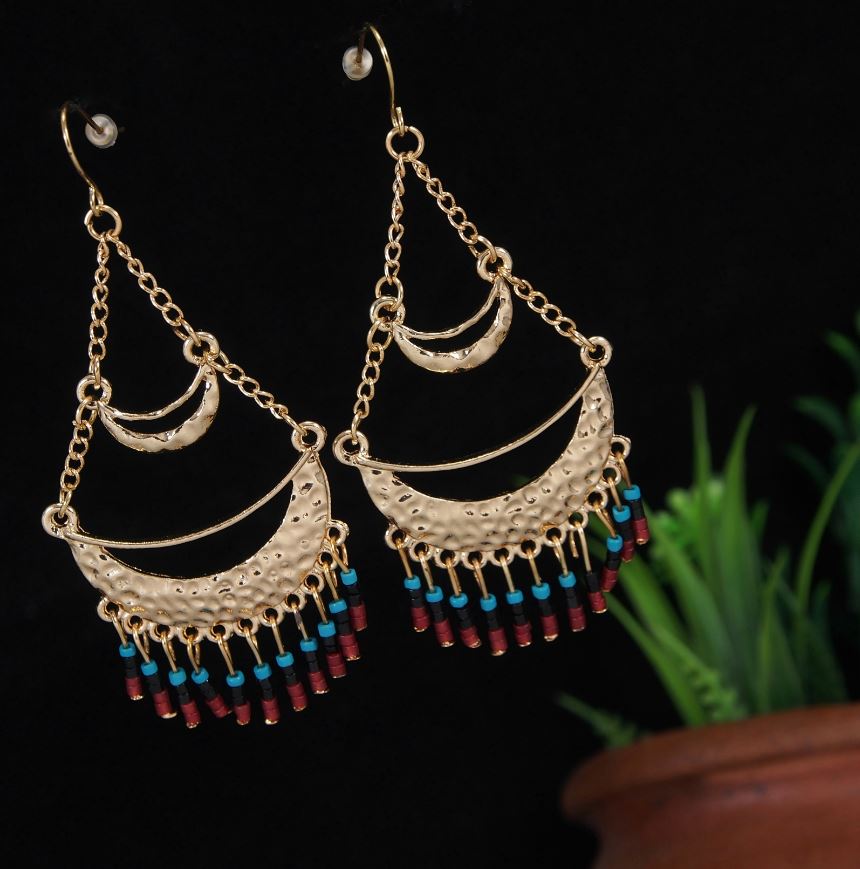 Antique Gold Plated Multi Coloured Tribal Dangle Earring