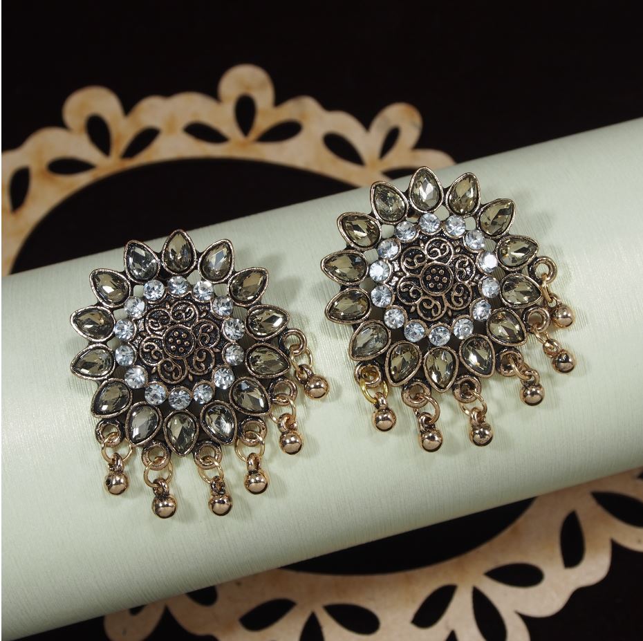 Antique Gold/Silver Oxidized Ethnic Designed Stud Earring