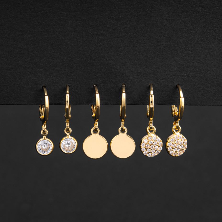 Set of 3 Silver / Gold Plated CZ Fashion Hoops Earring