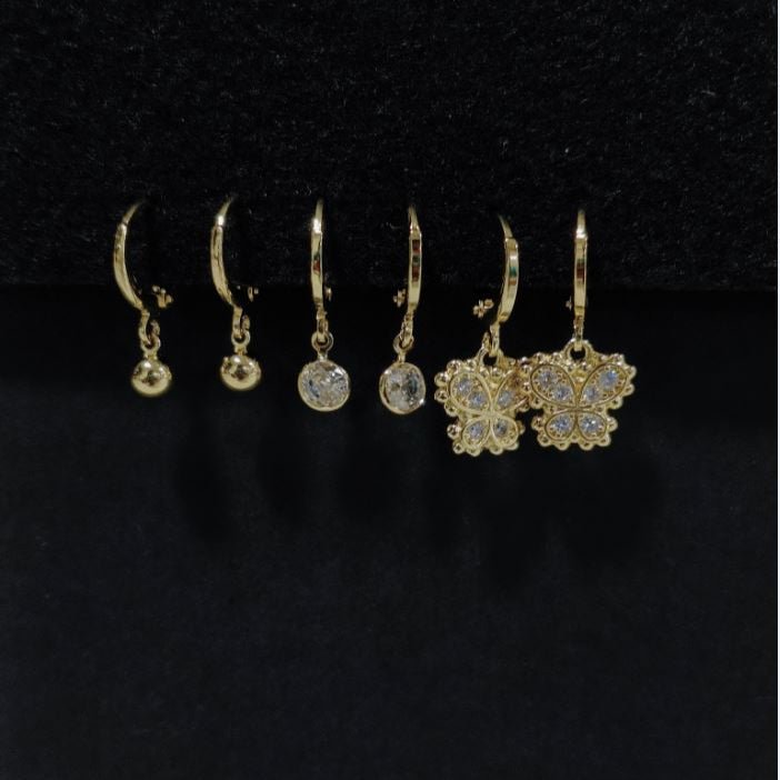 Set Of 3 Gold /Silver /Rosegold Plated  CZ Fashion Hoops Earring