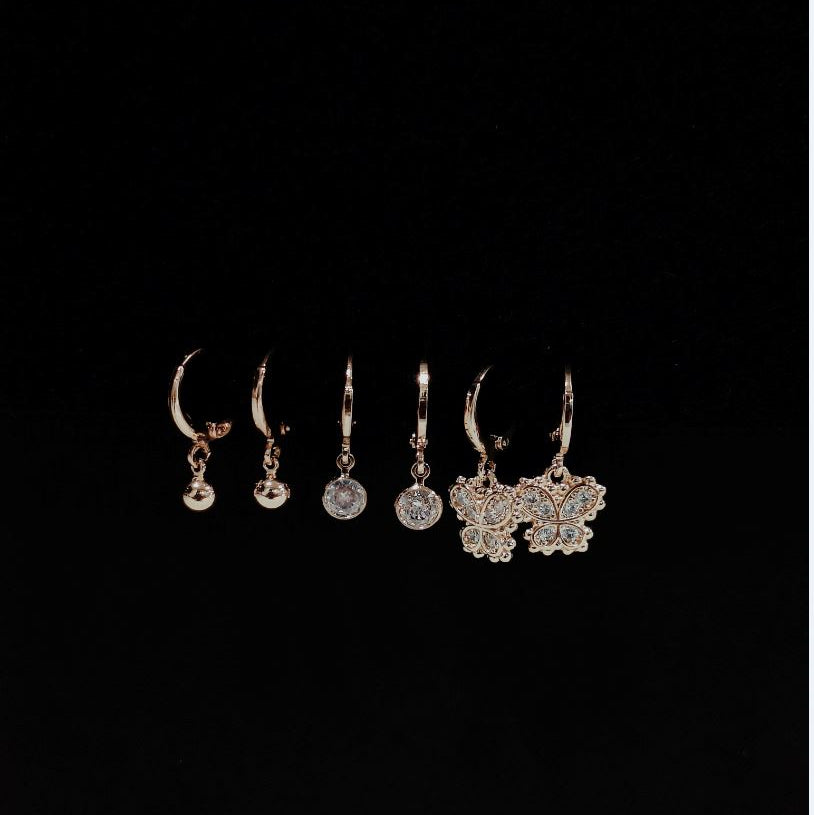 Set Of 3 Gold /Silver /Rosegold Plated  CZ Fashion Hoops Earring