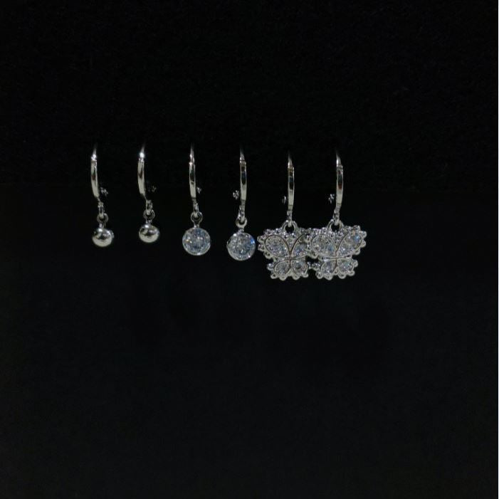 Set Of 3 Gold /Silver /Rosegold Plated  CZ Fashion Hoops Earring