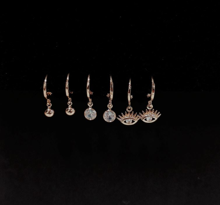 Set Of 3 Gold /Silver /Rosegold Plated  CZ Fashion Hoops Earring