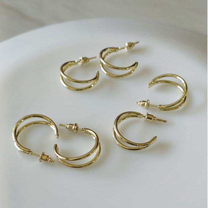Set Of 3 Gold /Silver /Rosegold Plated  CZ Fashion Hoops Earring