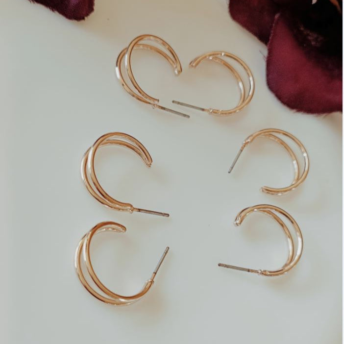 Set Of 3 Gold /Silver /Rosegold Plated  CZ Fashion Hoops Earring