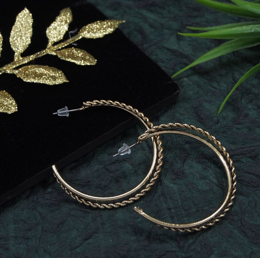 Antique Gold Plated Twisted Dual Circle Hoops Earring