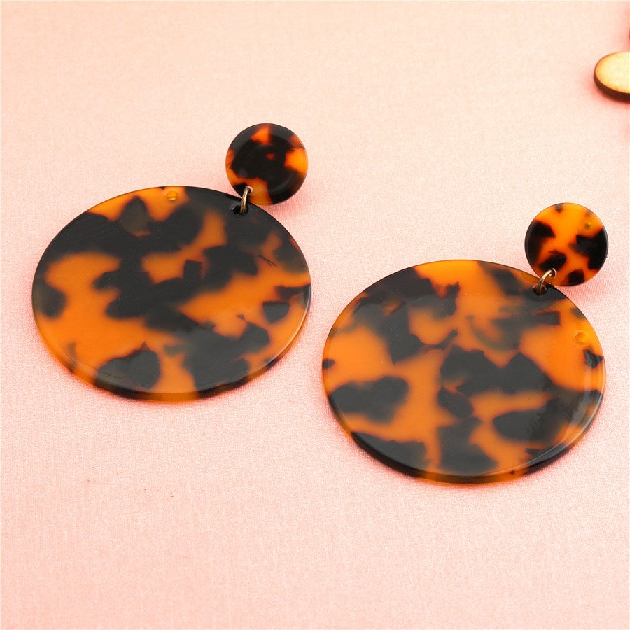 Leopard Textured Circular Shape Acrylic Drop Earring