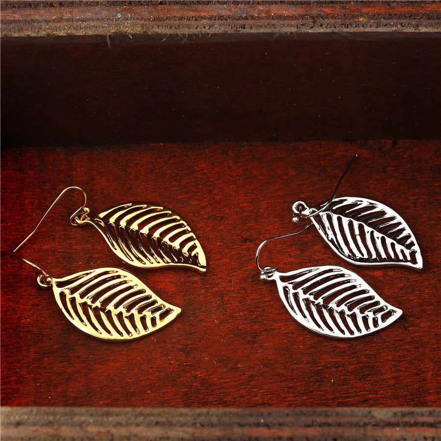 ( Pack Of 3 ) Silver/Gold Plated Hand Crafted Leaf Shaped Drop Earring