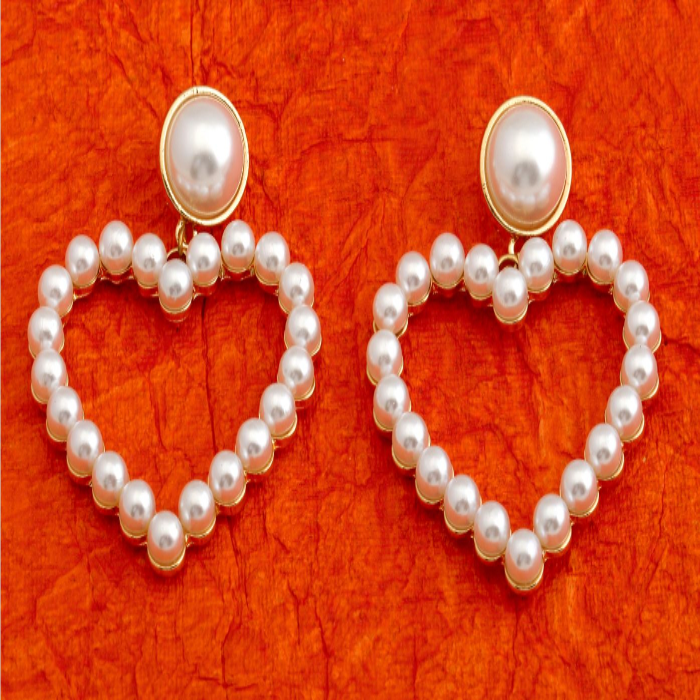 Gold Plated Heart Shaped Pearl Drop Earring