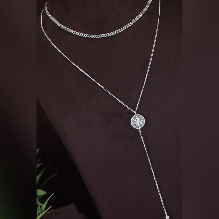 Double Layer Star Pendent Long Chain Necklace