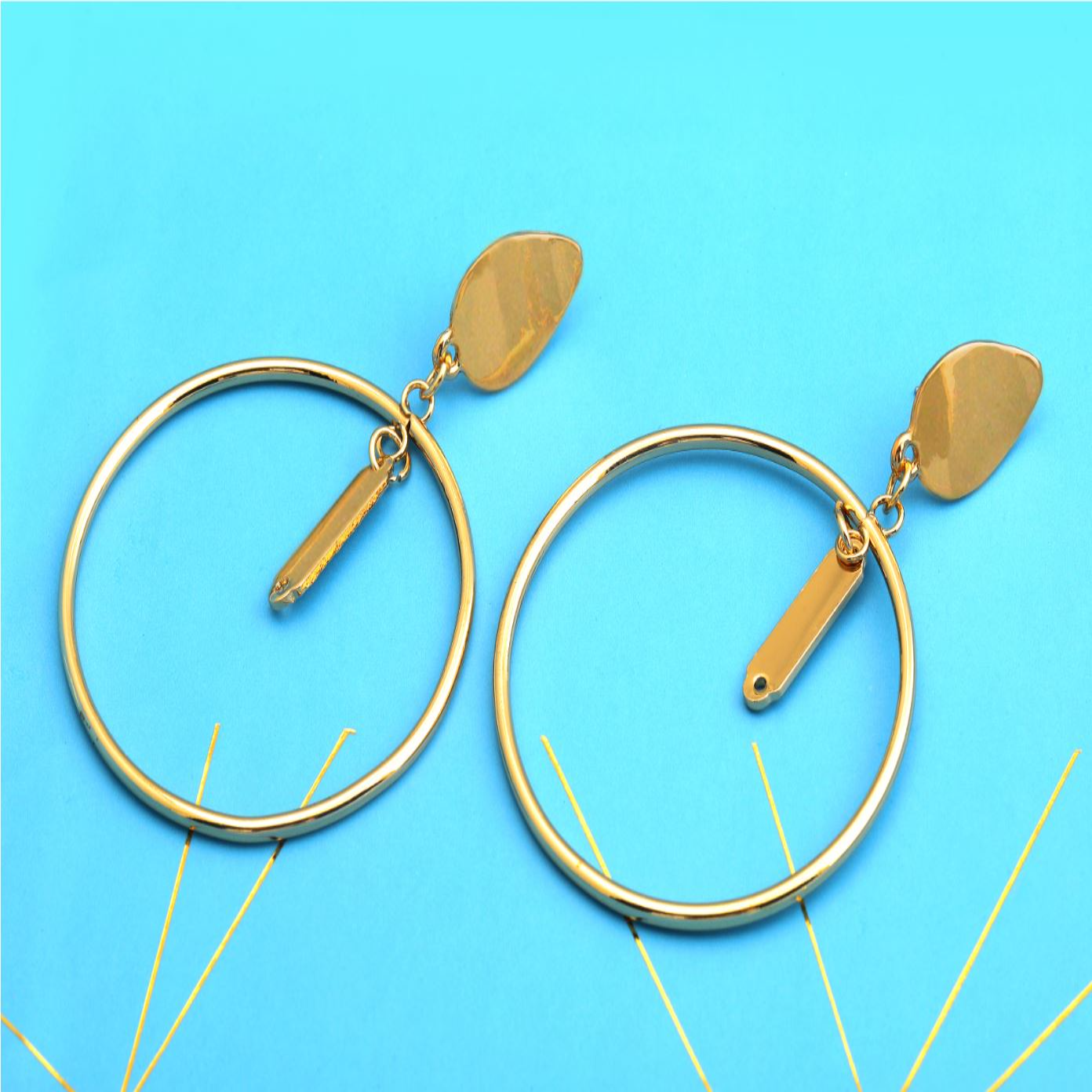 ( Pack Of 12 ) Gold Plated Geometrical Ring Shape Drop Earring