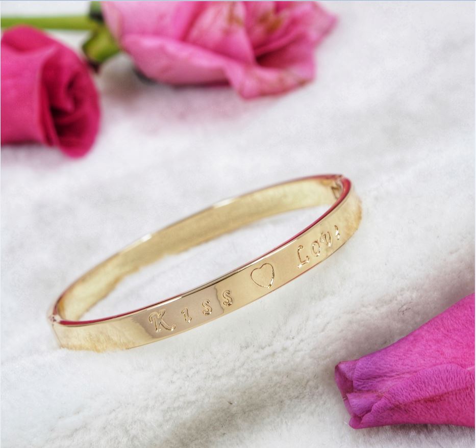 Gold Plated Letter With Heart Printed Style Single Kada