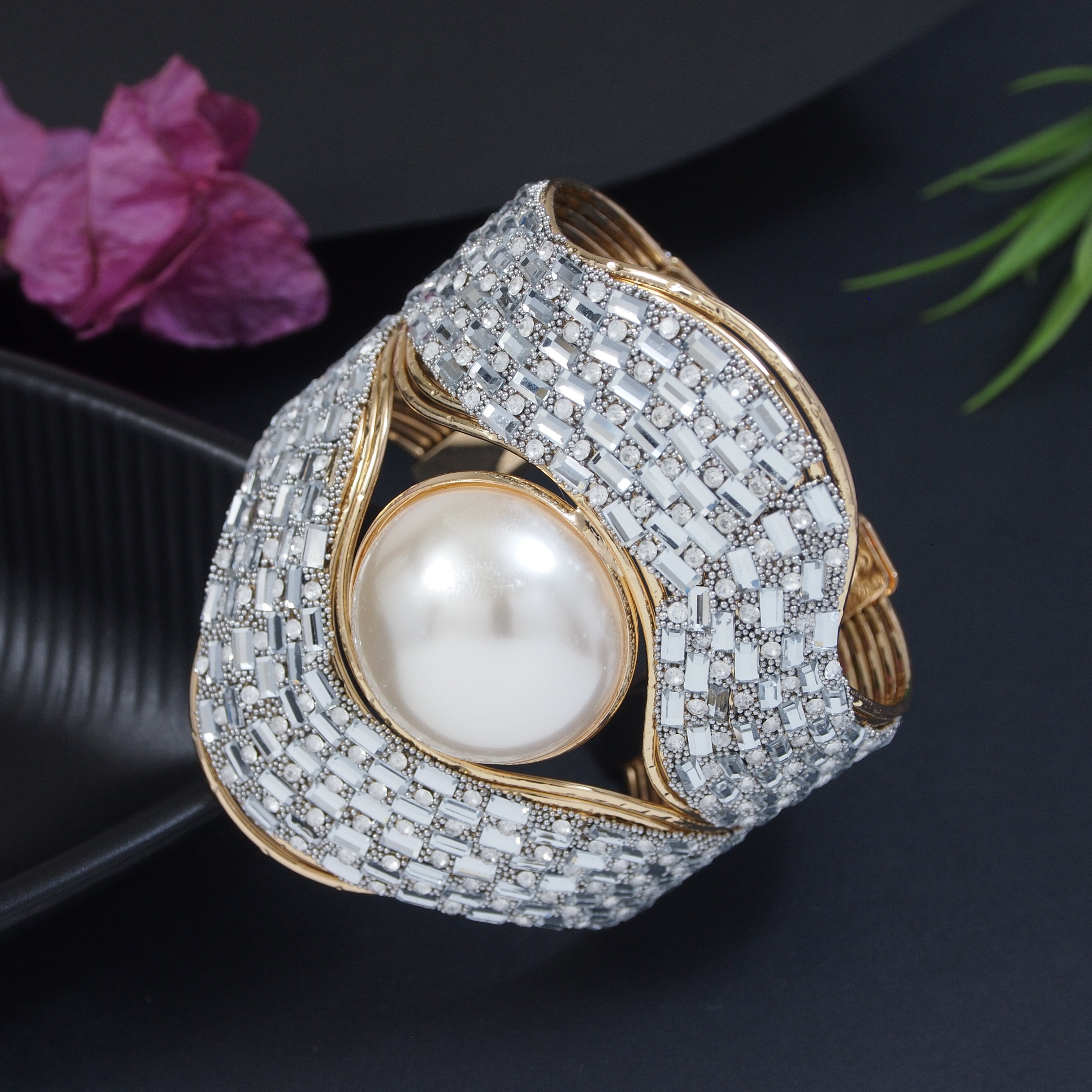 Pearl Two Layer Adjustable Cuff Kada