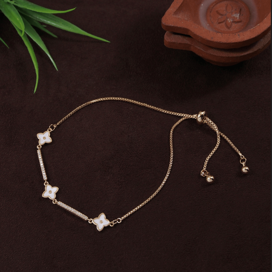 Korean Gold/Silver/Rosegold Plated Clover CZ Charm Adjustable Bracelet