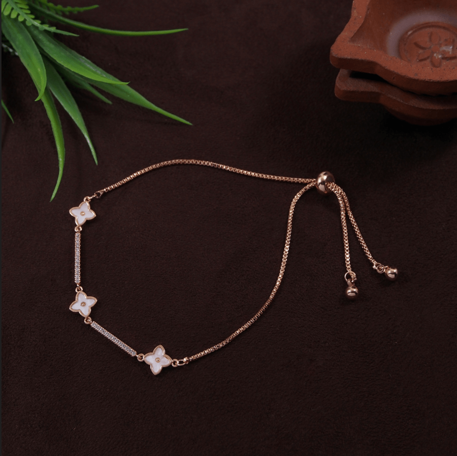 Korean Gold/Silver/Rosegold Plated Clover CZ Charm Adjustable Bracelet