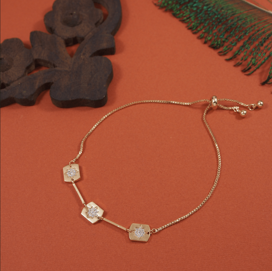Korean Gold /Rosegold /Silver Plated CZ Stone Floral Design Adjustable Bracelet