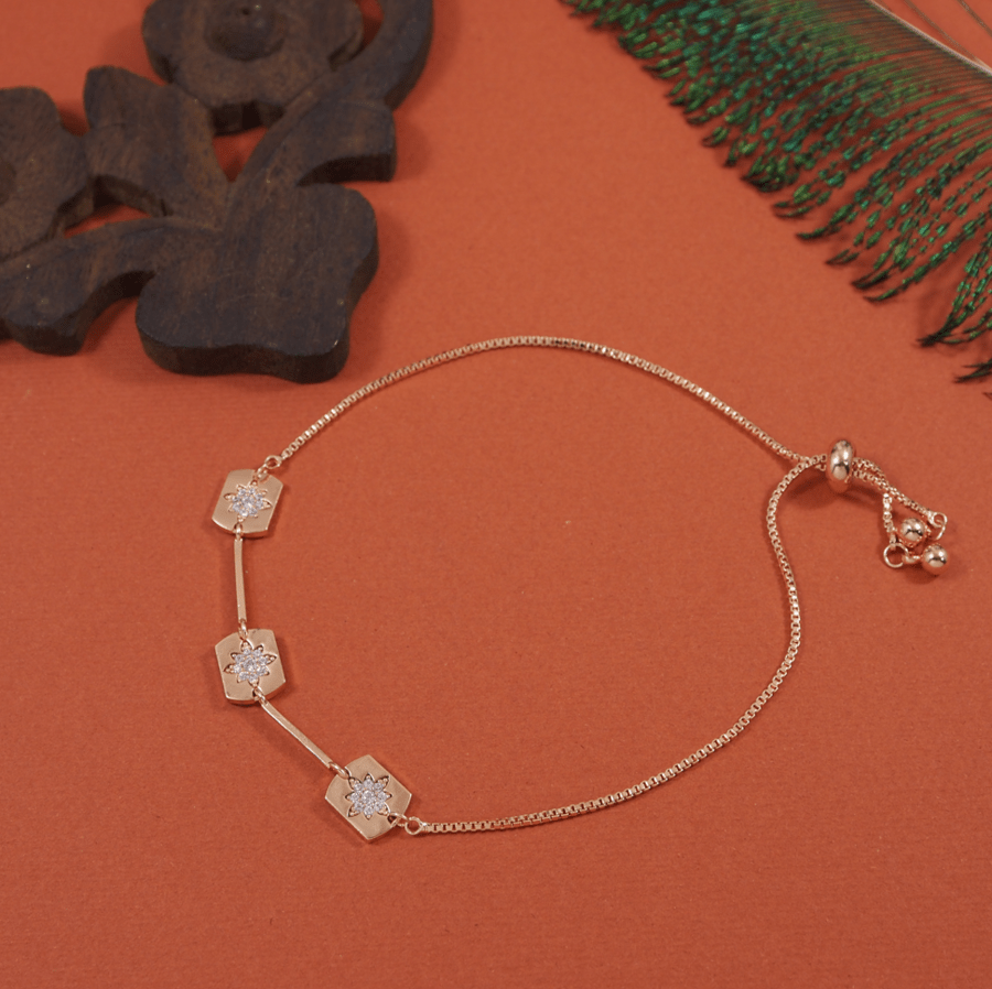 Korean Gold /Rosegold /Silver Plated CZ Stone Floral Design Adjustable Bracelet