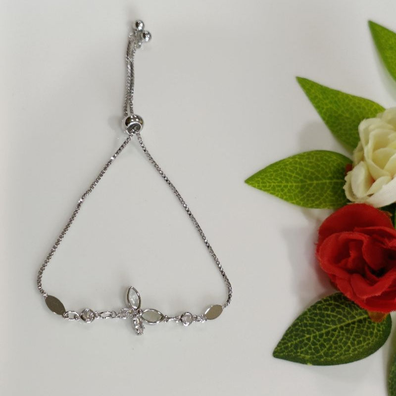 Korean Gold/Silver Plated White Shell Butterfly Design Cubic Zirconia Stone Adjustable Bracelet