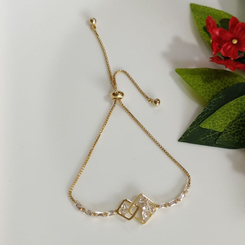 Korean Gold/Silver Plated Cubic Zicronia Inlaid Rhombus Shaped Adjustable Bracelet
