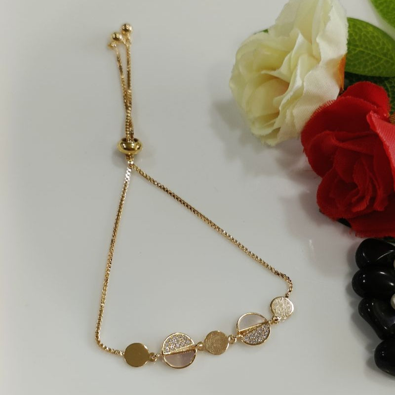 Korean Gold/Silver Plated Half Cubic Zicronia and White Shell Adjustable Bracelet