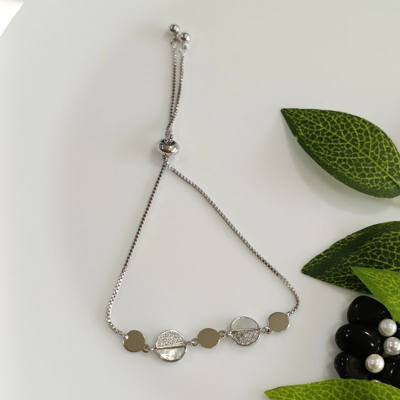 Korean Gold/Silver Plated Half Cubic Zicronia and White Shell Adjustable Bracelet