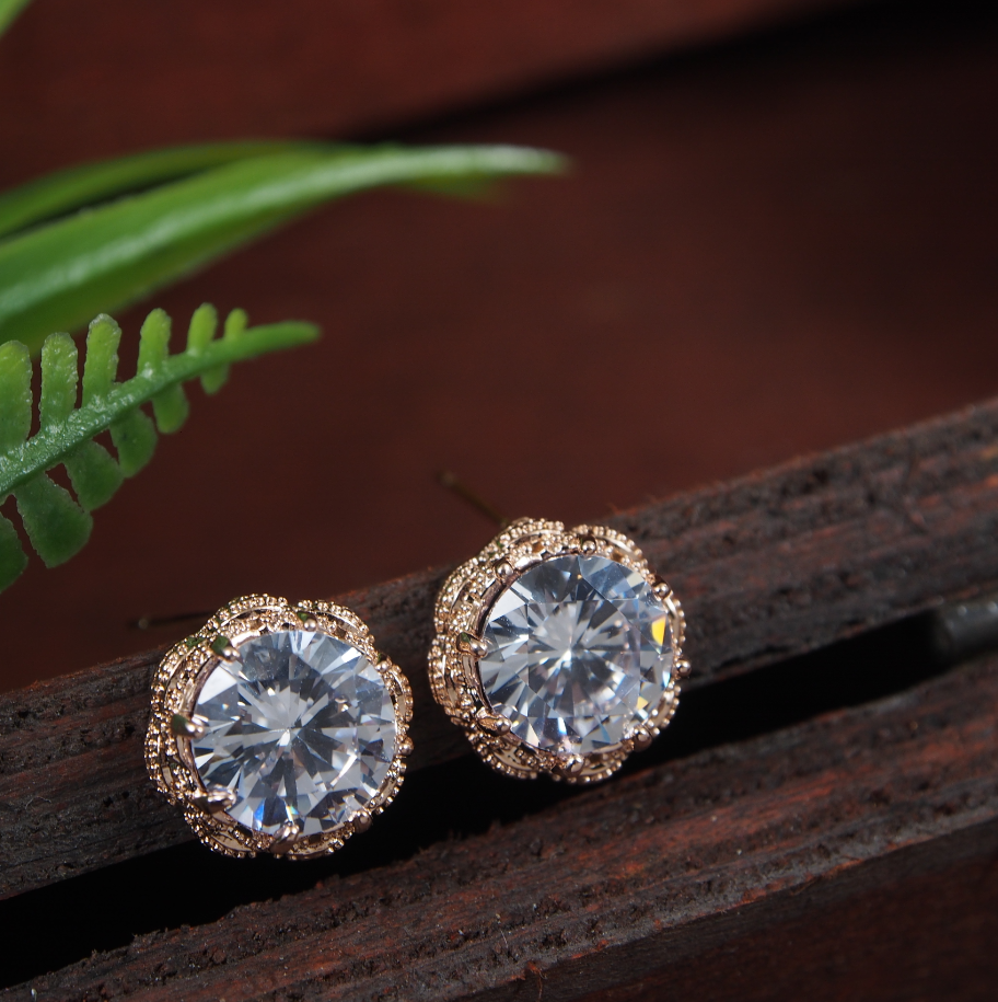 Korean Gold/Silver/Rosegold Plated CZ Stud Earring