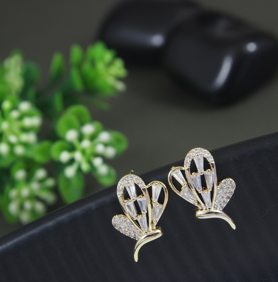 Korean Gold/Silver/Rosegold Plated Fly Design CZ Stud Earring