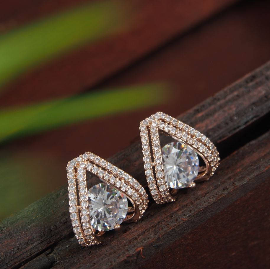 Korean Gold/Silver/Rosegold Plated Triangle Shaped CZ Stud Earring