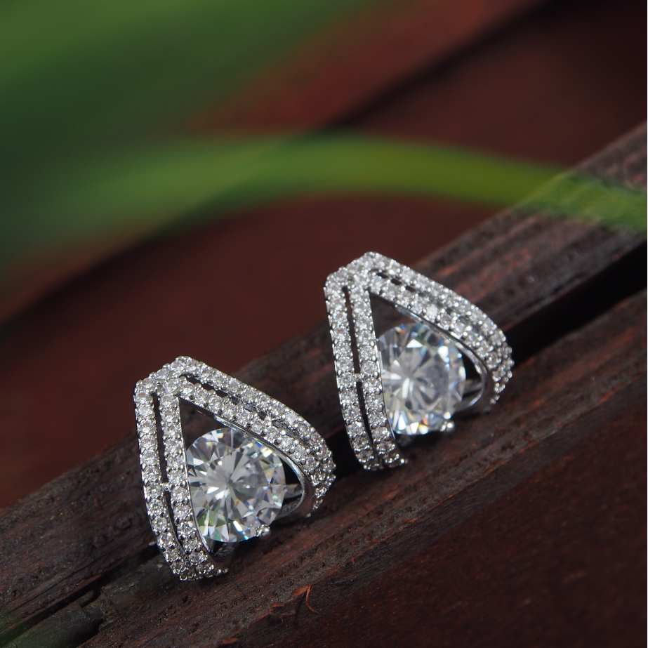 Korean Gold/Silver/Rosegold Plated Triangle Shaped CZ Stud Earring