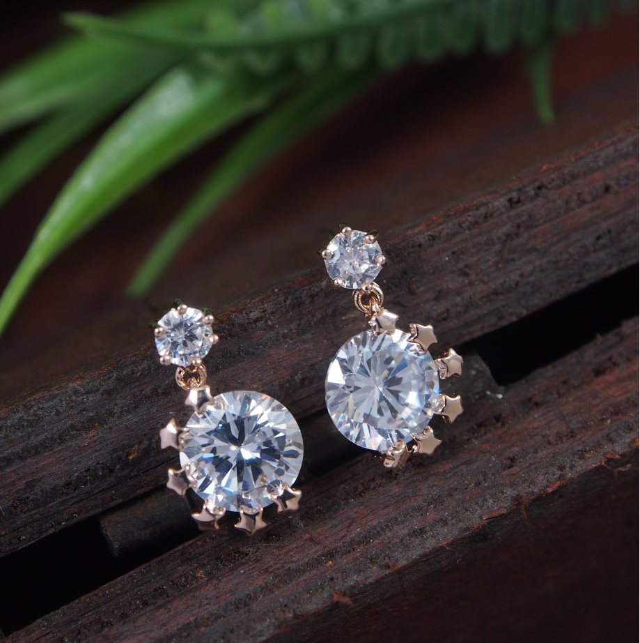 Korean Gold/Silver/Rosegold Plated Multi Star Shaped CZ Drop Earring