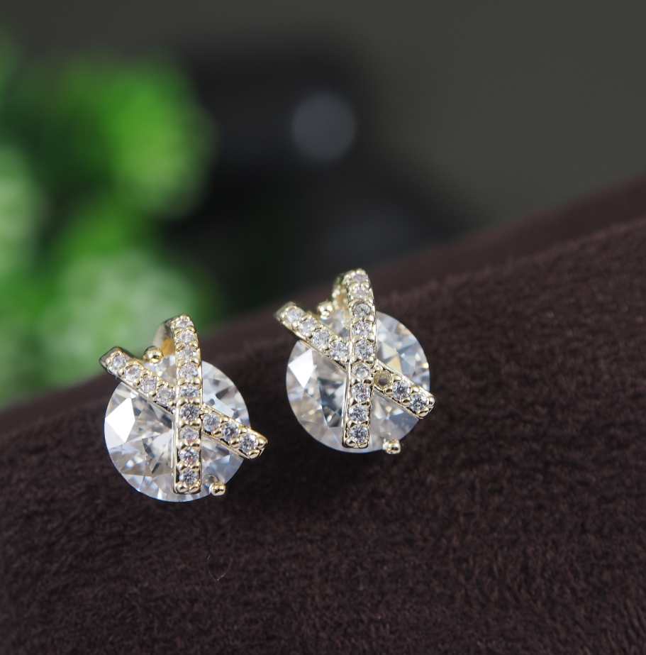 Korean Gold/Silver/Rosegold Plated Exquisite Cross CZ Stud Earring