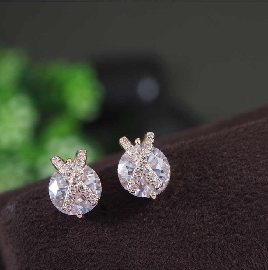 Korean Gold/Silver/Rosegold Plated Exquisite Cross CZ Stud Earring