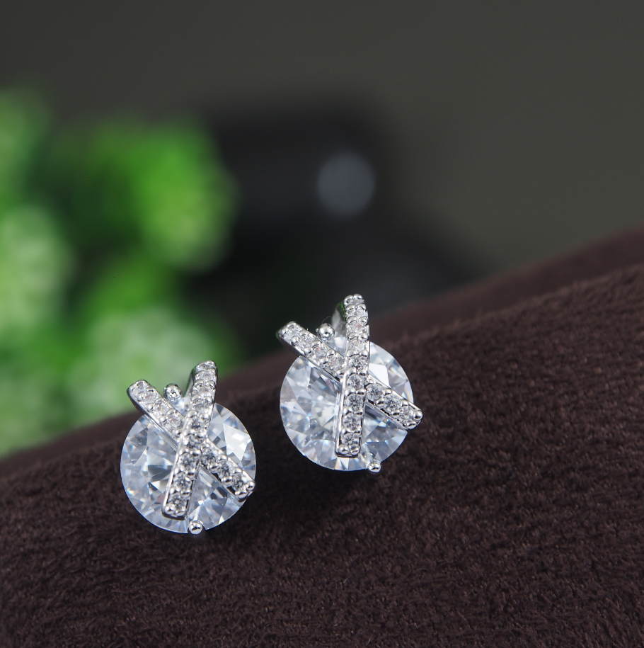 Korean Gold/Silver/Rosegold Plated Exquisite Cross CZ Stud Earring