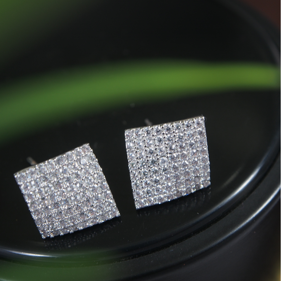 Korean Gold/Silver/Rosegold Plated Square Shaped CZ Stud Earring