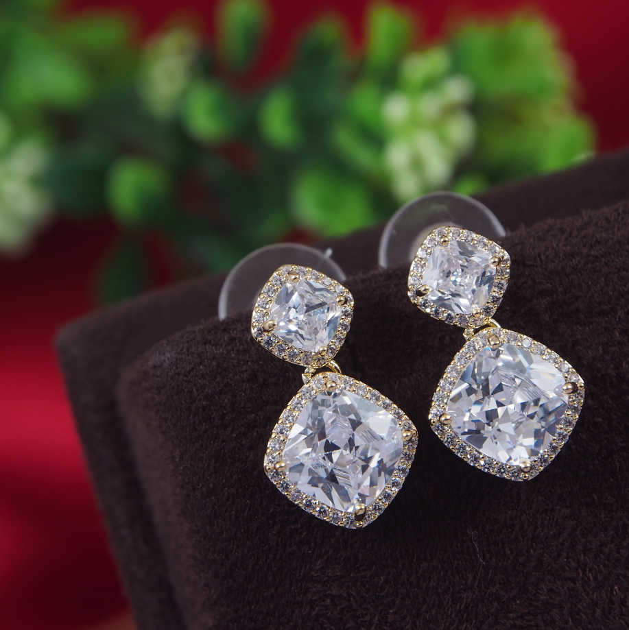 Korean Gold/Silver/Rosegold Plated Rhombus Shaped CZ Drop Earring