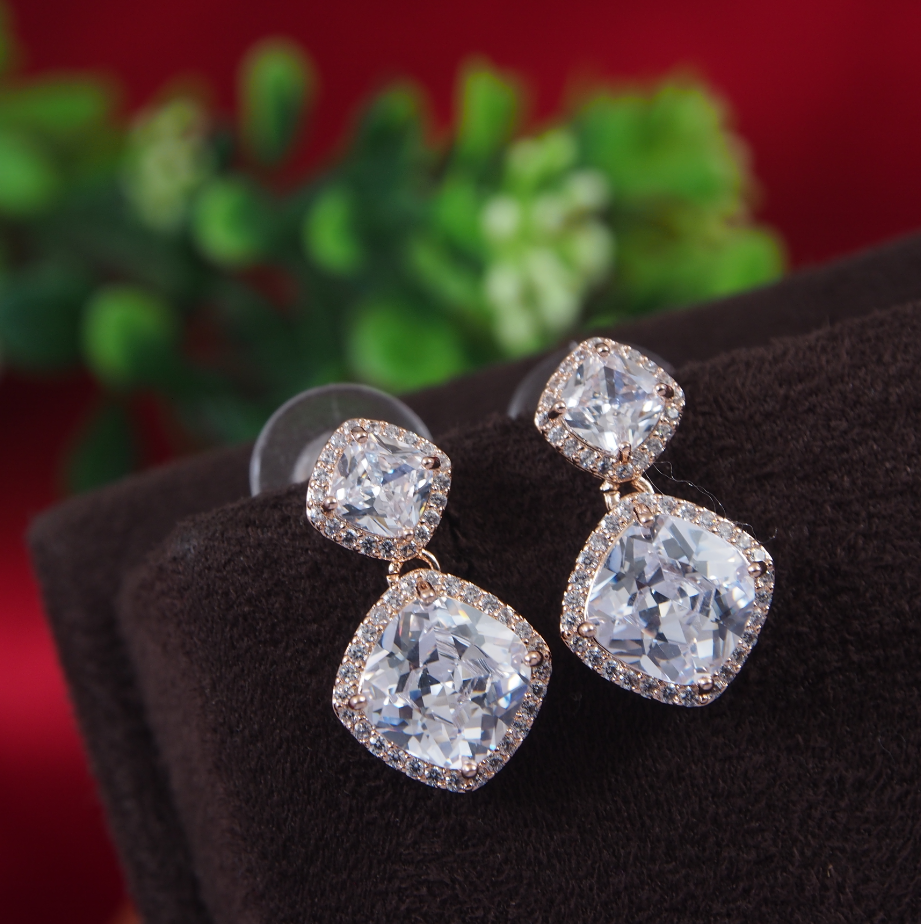 Korean Gold/Silver/Rosegold Plated Rhombus Shaped CZ Drop Earring