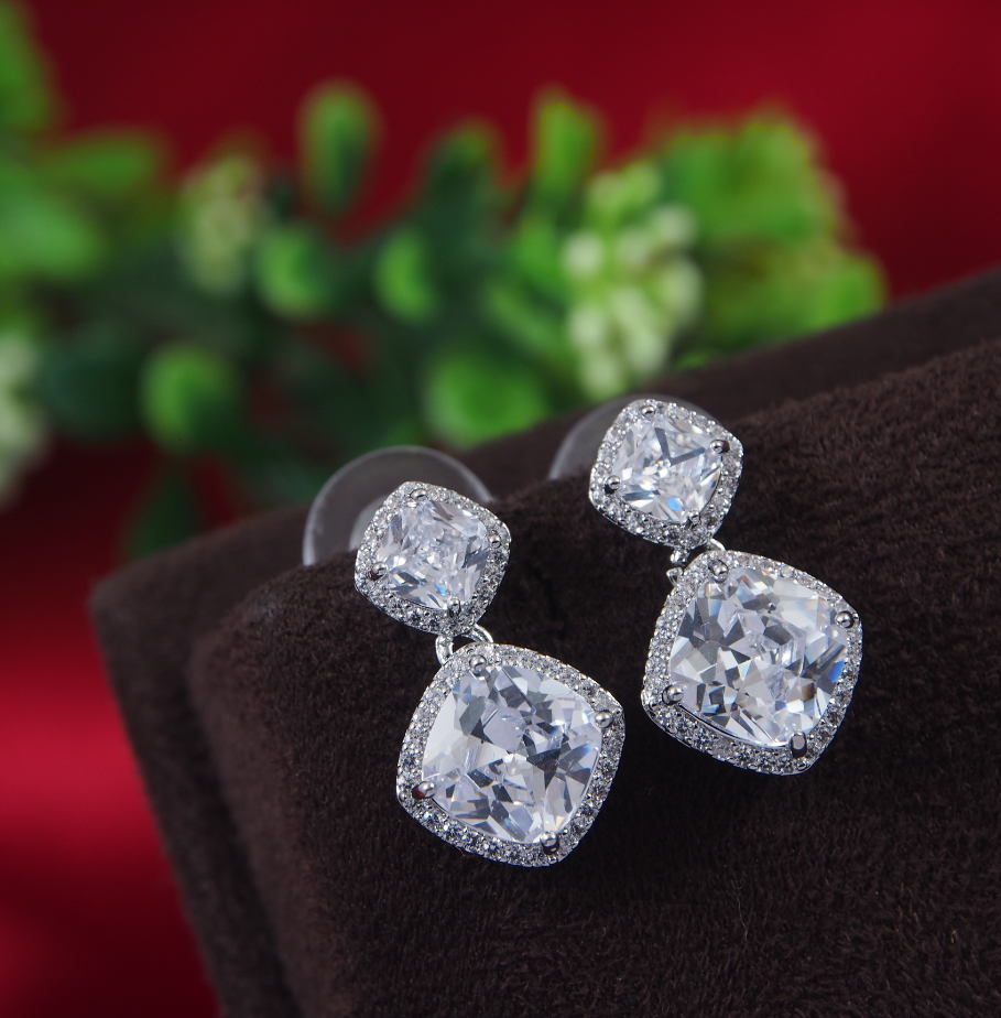 Korean Gold/Silver/Rosegold Plated Rhombus Shaped CZ Drop Earring