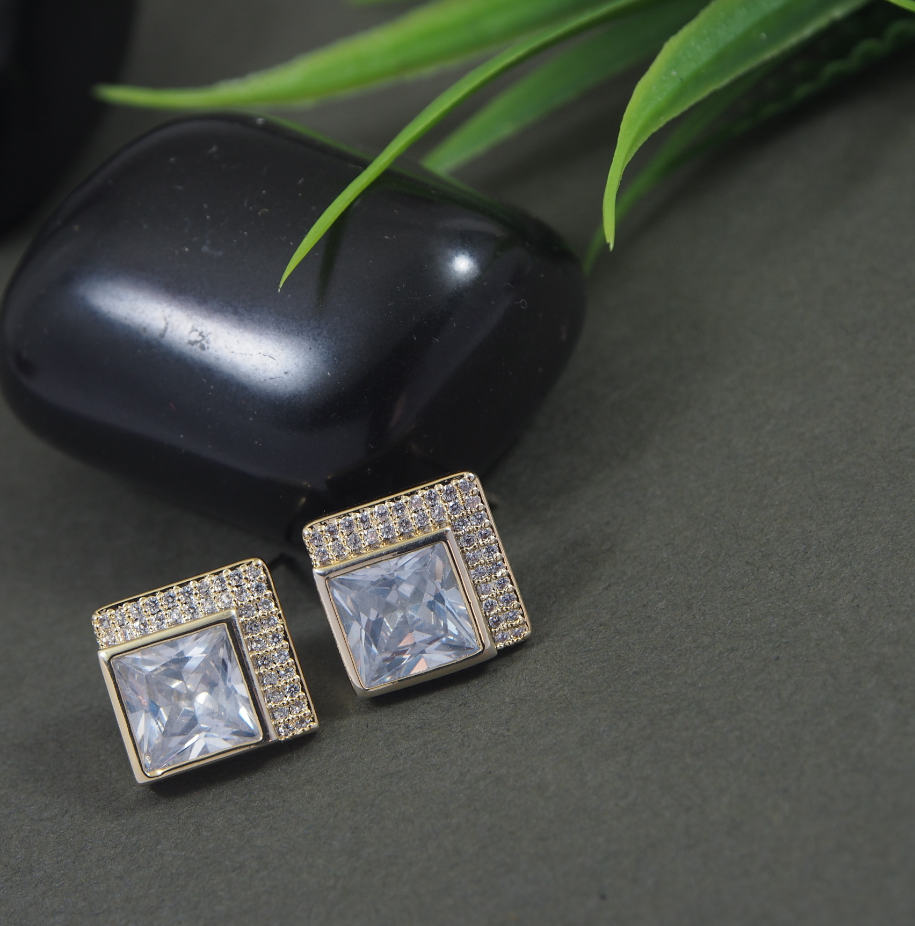 Korean Gold/Silver/Rosegold Plated Square Shaped CZ Stud Earring
