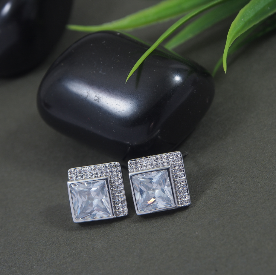 Korean Gold/Silver/Rosegold Plated Square Shaped CZ Stud Earring