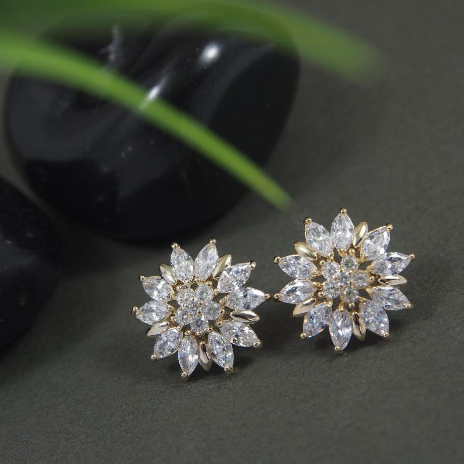Korean Gold/Silver/Rosegold Plated Floral CZ Stud Earring