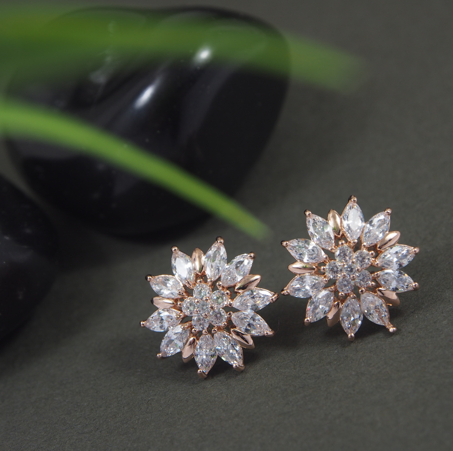 Korean Gold/Silver/Rosegold Plated Floral CZ Stud Earring