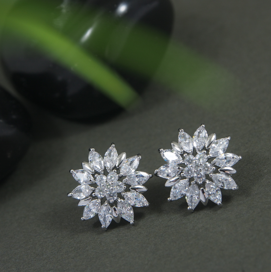 Korean Gold/Silver/Rosegold Plated Floral CZ Stud Earring