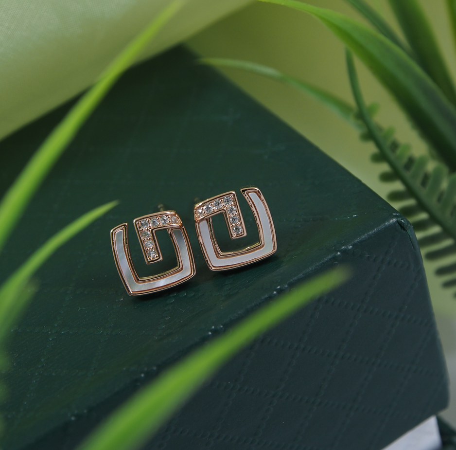 Korean Gold/Silver/Rosegold Plated Greek Key Fret Meander Stud Earring