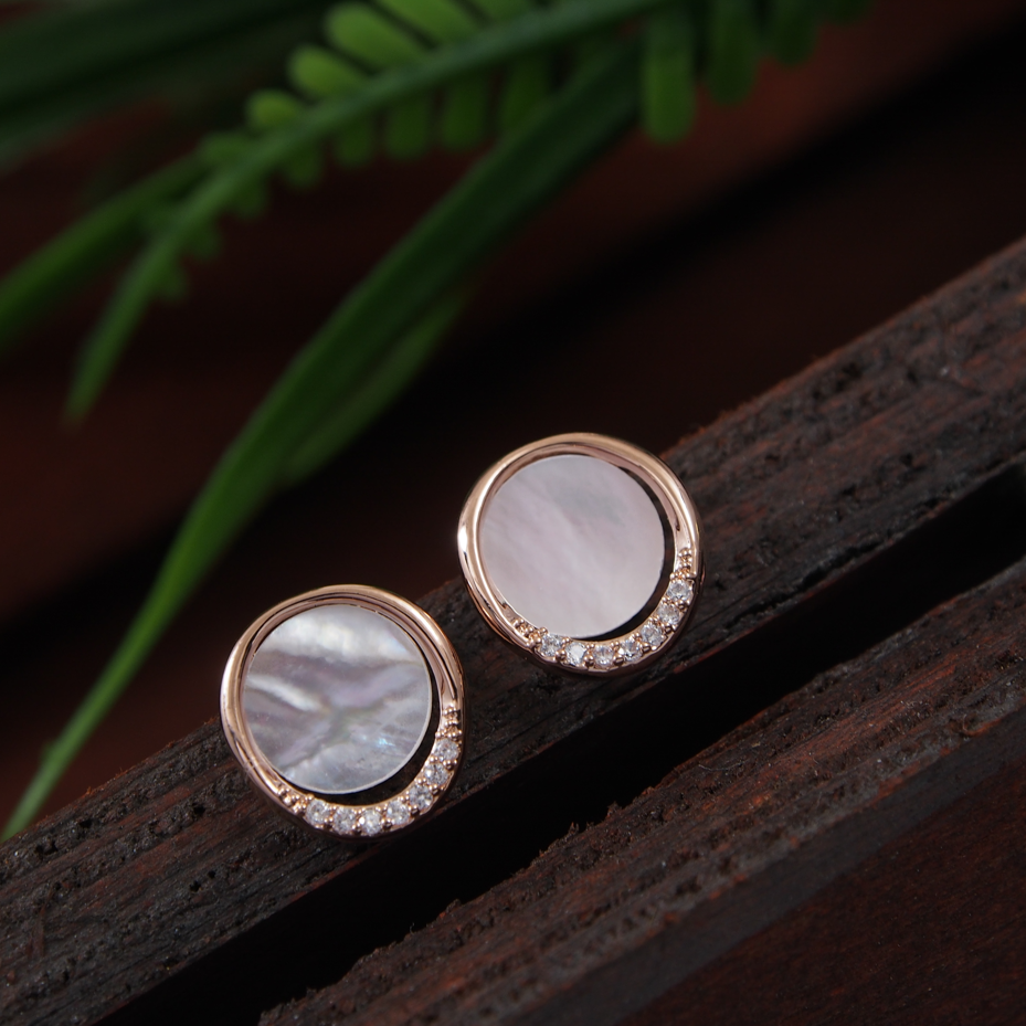 Korean Gold/Silver/Rosegold Plated opal Round Shaped Stud Earring