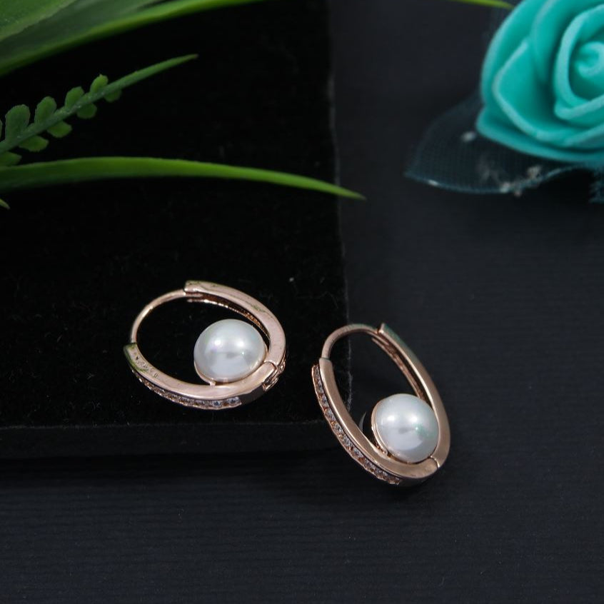 Korean Gold/Silver/Rosegold Plated Midi Pearl Hoops Earring