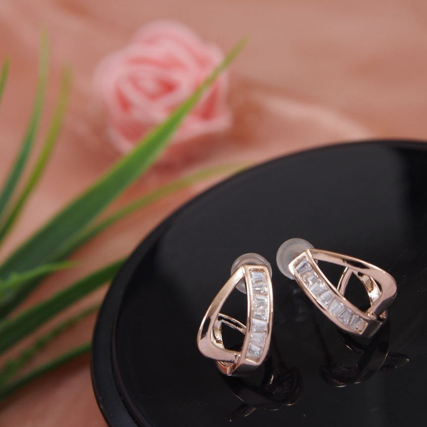 Korean Gold/Silver/Rosegold Plated Half Baguette Stud Earring