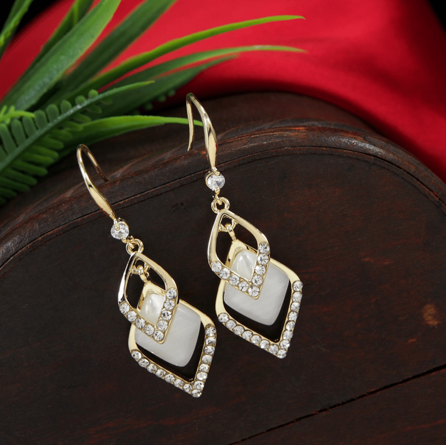 Korean Gold/silver/Rosegold plated opal stone Drop Earring